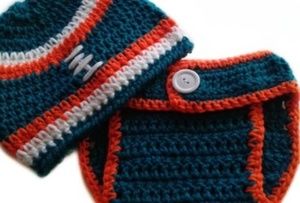 Handmade Miami Dolphins Beanie & Diaper Cover Set